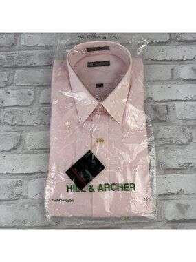 Hill & Archer Pink Oxford  SS Dress Shirt Mens 15.5 French Poplin NEW